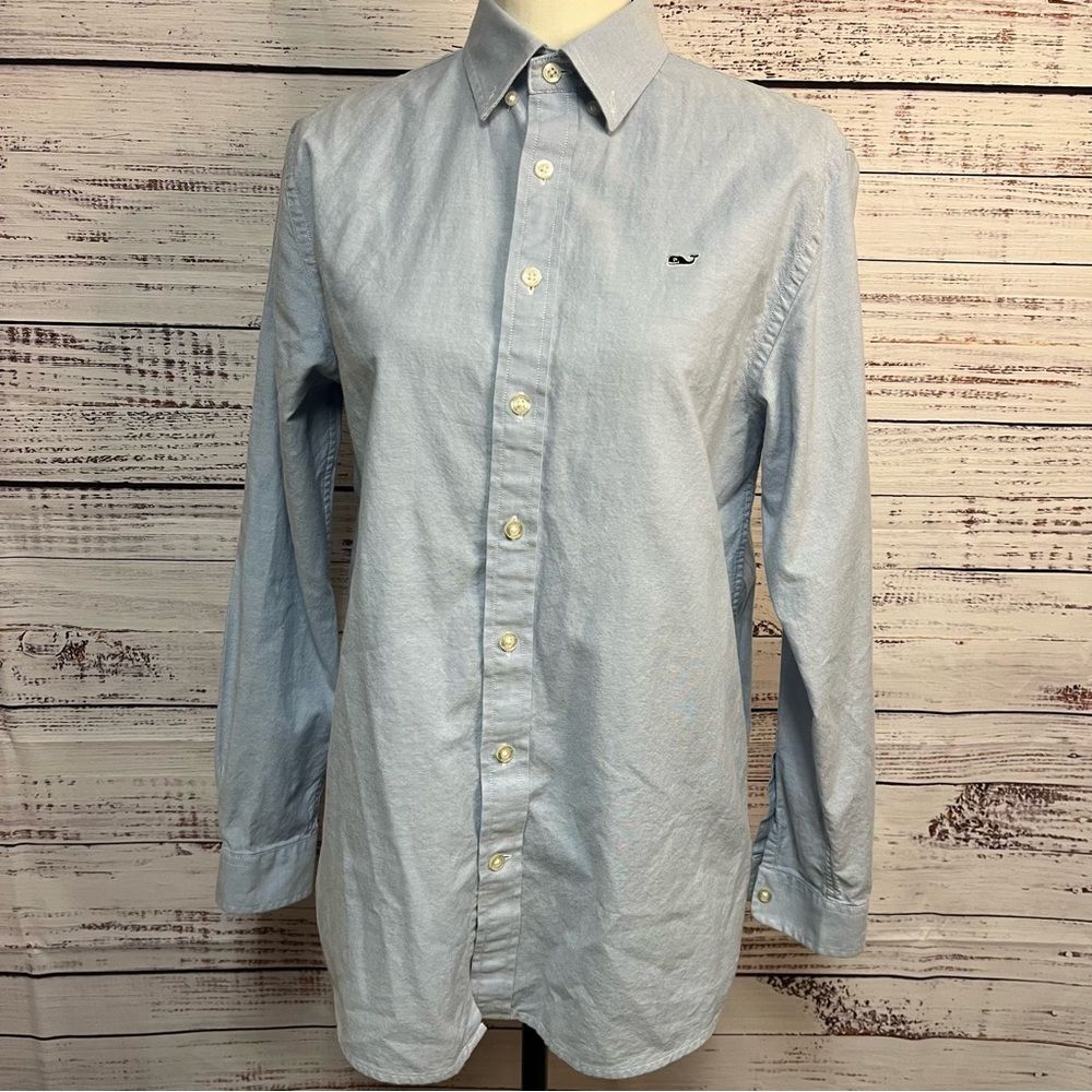 Vineyard Vines Whale Shirt Button Down Women’s XL 18 Blue Prep Cotton